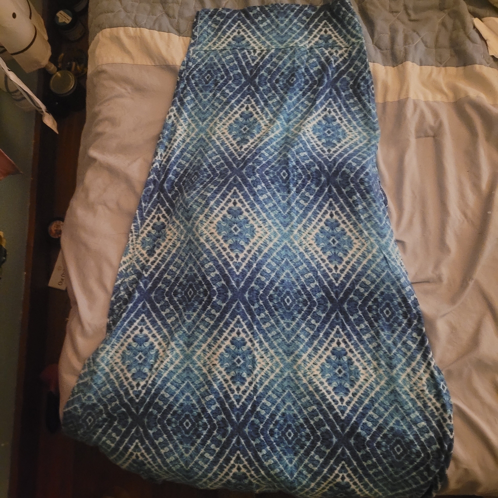 Blue Patterned High Low Skirt